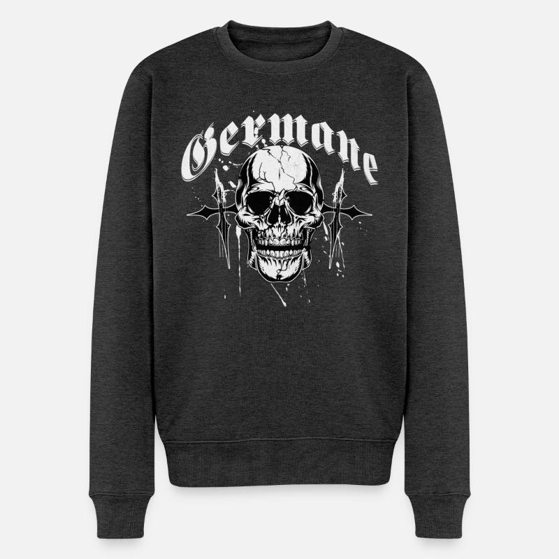Gothischer Schädel Kreuzdruck Germane - Männer Premium Bio Pullover - Anthrazit meliert