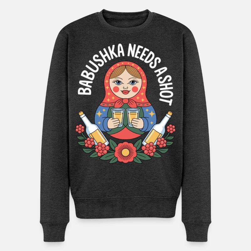 Babuschka mit Shots Motiv - Männer Premium Bio Pullover - Anthrazit meliert