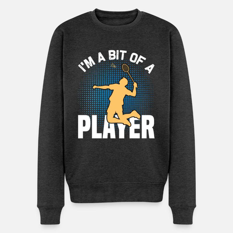 Badminton Design - Ein kleiner Badmintonspieler  - Männer Premium Bio Pullover - Anthrazit meliert