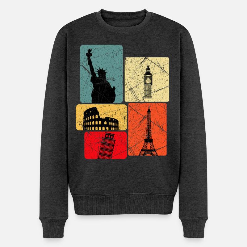 Weltreise - Männer Premium Bio Pullover - Anthrazit meliert