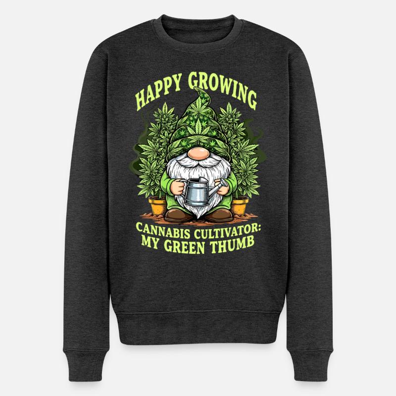 Happy Growing Cannabis Dwarf Noël - Pull Premium bio Homme - anthracite chiné