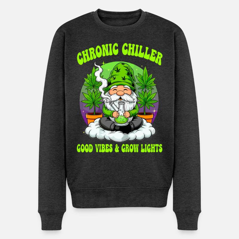Cannabis Wichtel - Bong Gnom 420  - Männer Premium Bio Pullover - Anthrazit meliert