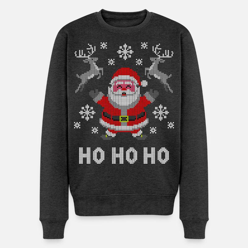 Pixel-Santa Rentier Schnee - Männer Premium Bio Pullover - Anthrazit meliert