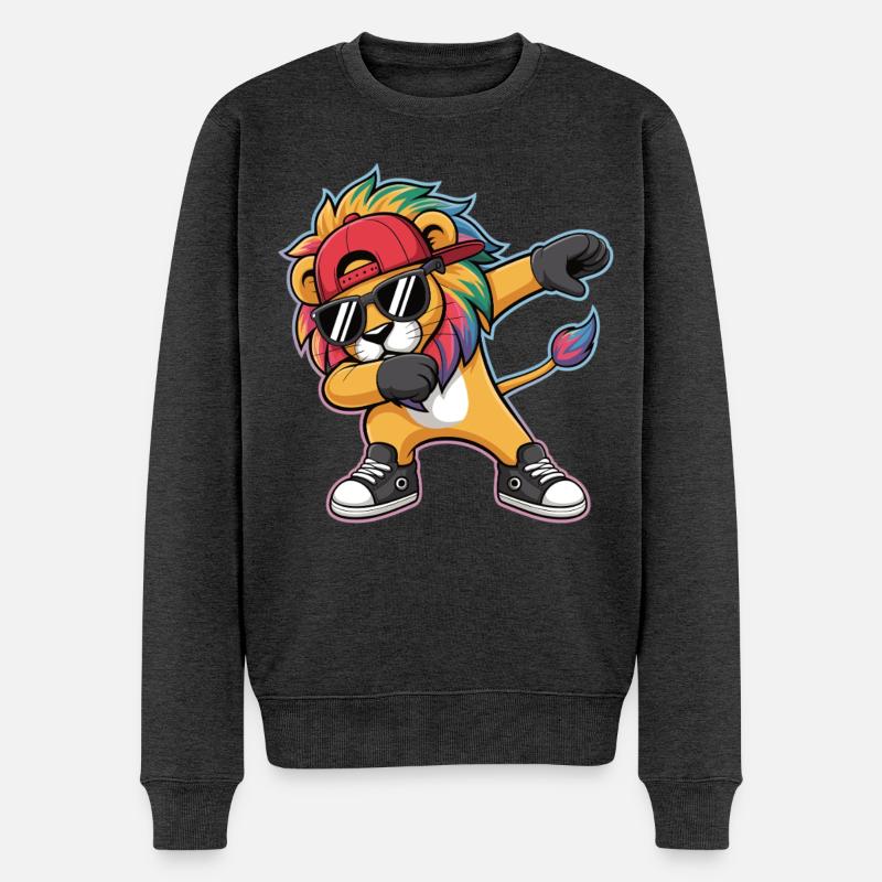 Dabbing Löwe mit Regenbogenmähne - Männer Premium Bio Pullover - Anthrazit meliert