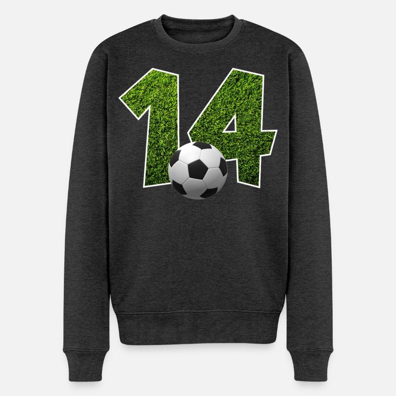 NR. 14 NUMMER 14 FUßBALL 14. GEBURTSTAG - Männer Premium Bio Pullover - Anthrazit meliert