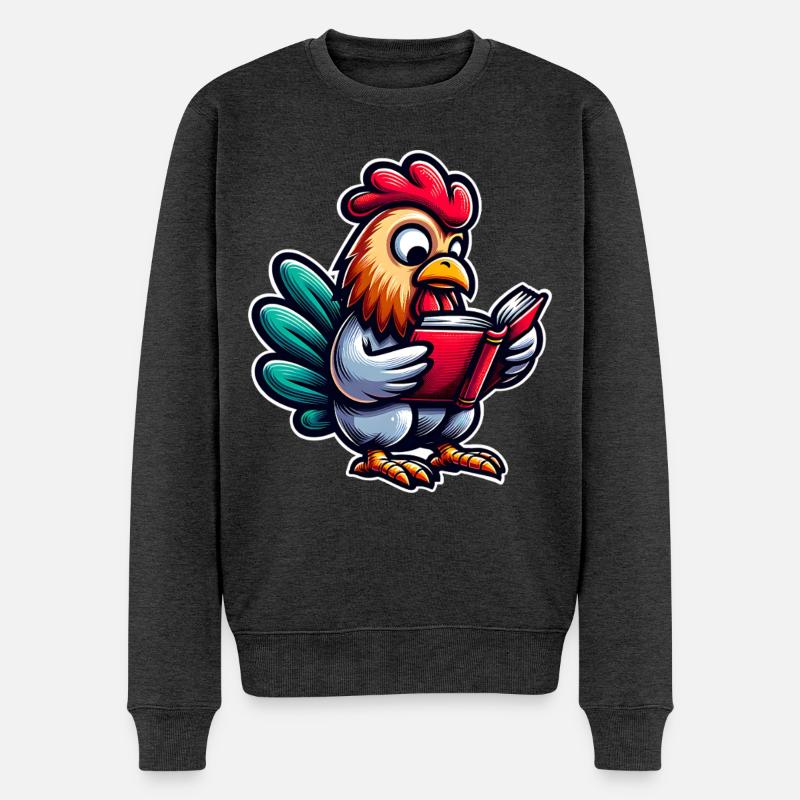 Lesender Hahn im Comicstil - Männer Premium Bio Pullover - Anthrazit meliert