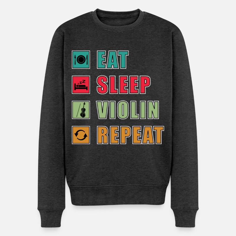 Eat Sleep Violin Repeat Grafik - Männer Premium Bio Pullover - Anthrazit meliert