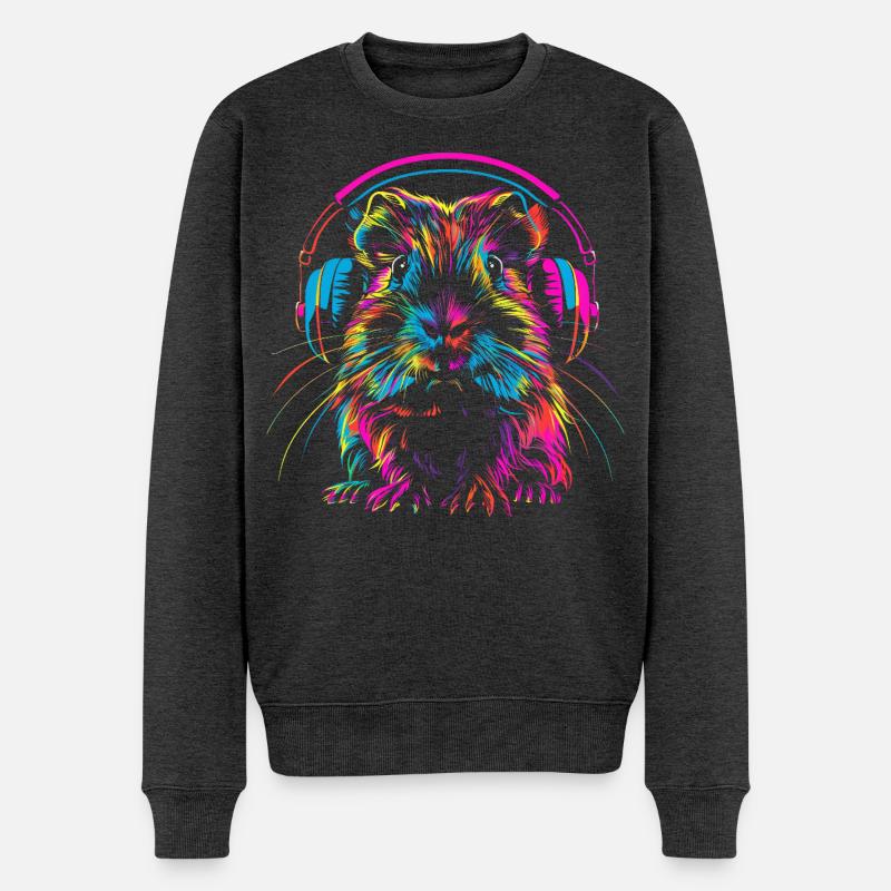 Neon-Meerschweinchen mit Kopfhörer - Männer Premium Bio Pullover - Anthrazit meliert