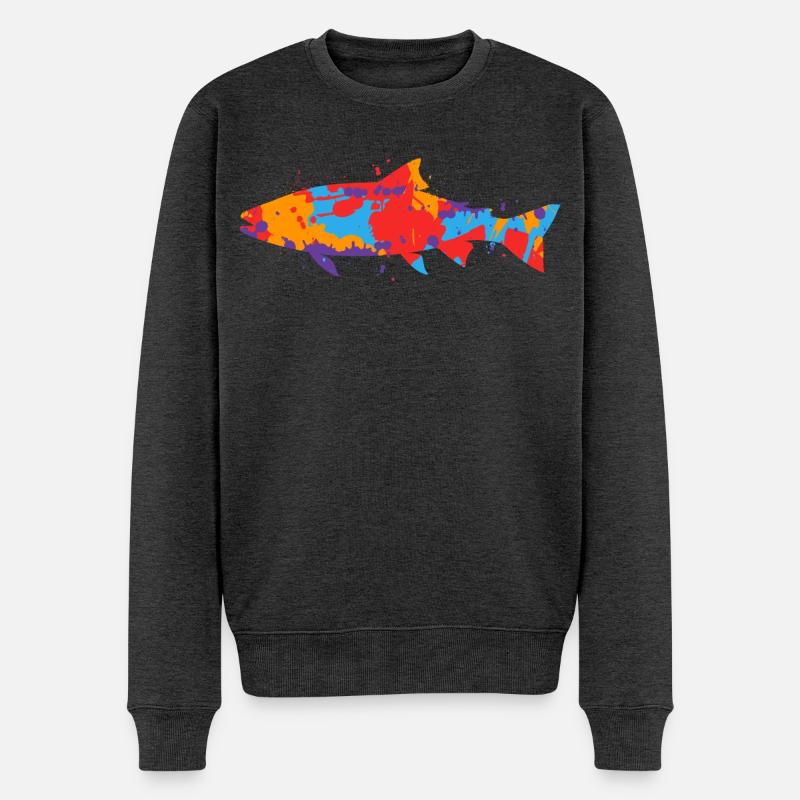 Forellen Angeln bunt Forellenangler Angler Forelle - Männer Premium Bio Pullover - Anthrazit meliert