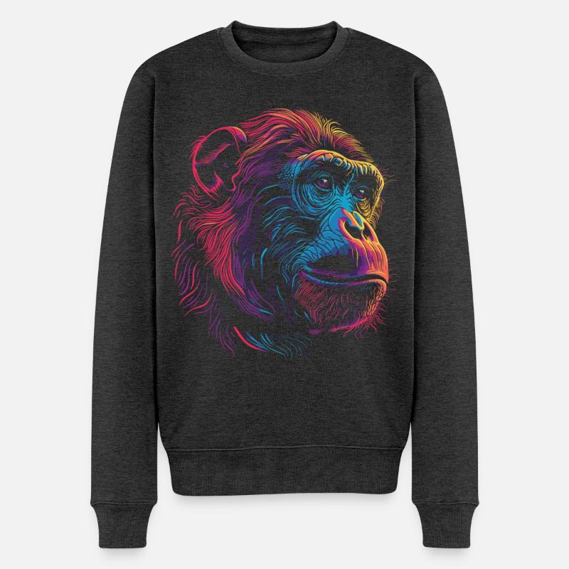 Neon Psychedelischer Affe - Männer Premium Bio Pullover - Anthrazit meliert