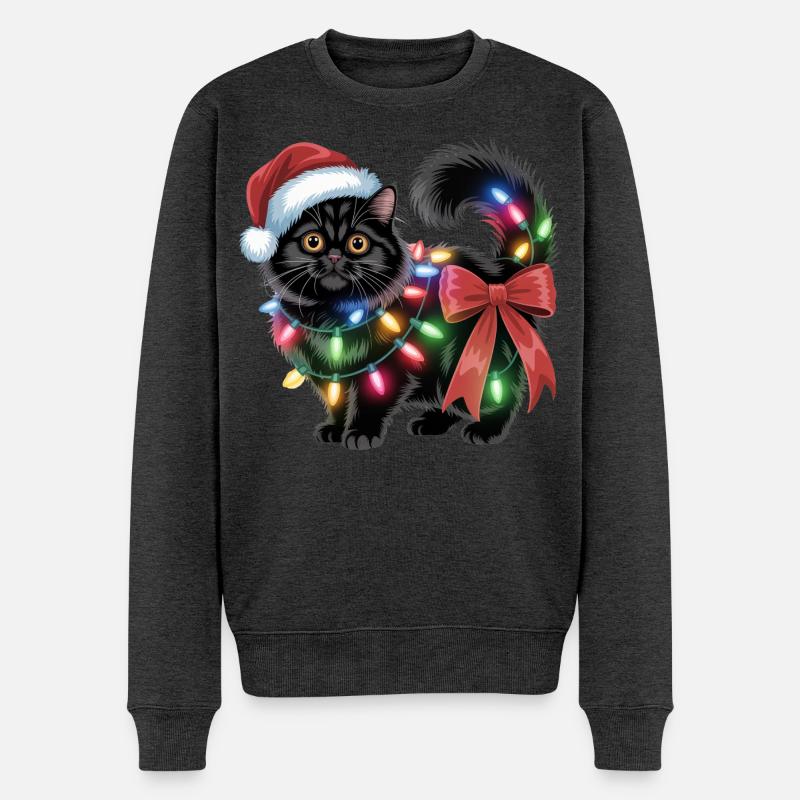 Weihnachten Katze  - Männer Premium Bio Pullover - Anthrazit meliert