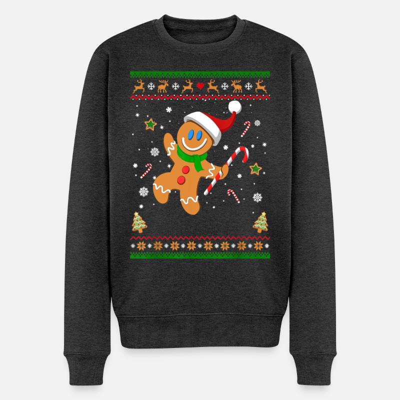 Hässliches Weihnachtspullover Lebkuchenmann Lustiges Geschenk - Männer Premium Bio Pullover - Anthrazit meliert