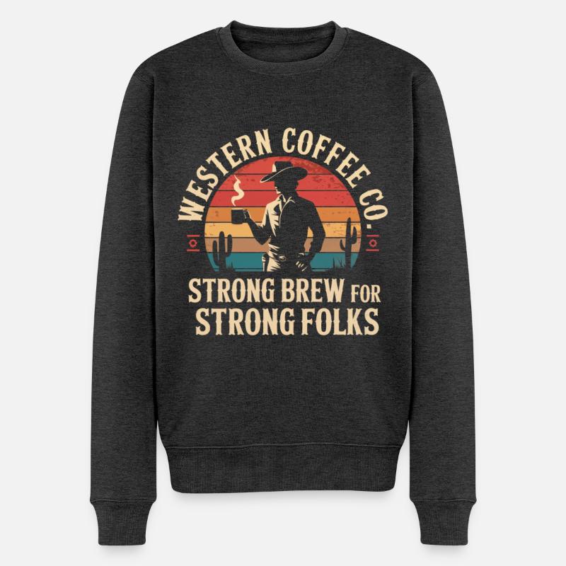 Western Kaffee - Männer Premium Bio Pullover - Anthrazit meliert