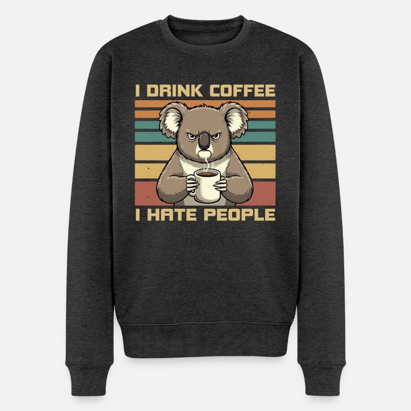 Grummeliger lustiger Koala trinken Kaffee und hassen Menschen - Männer Premium Bio Pullover - Anthrazit meliert
