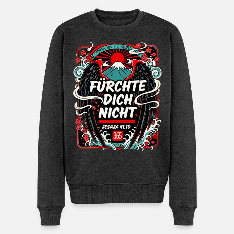 FÜRCHTE DICH NICHT Japan Kirschblüten Fuji - Männer Premium Bio Pullover - Anthrazit meliert