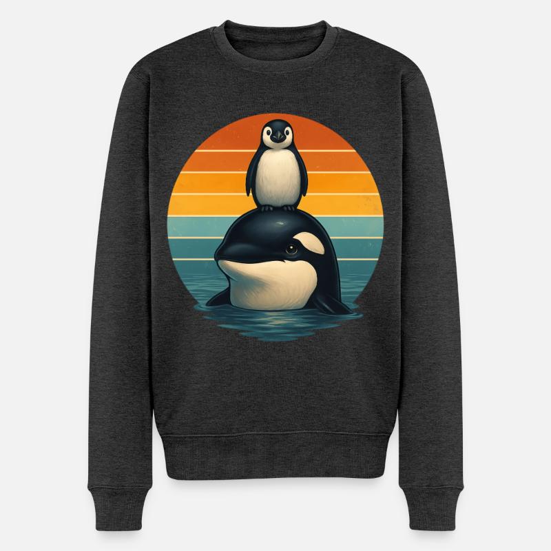 Orca Pinguin Retro Tierfreunde - Männer Premium Bio Pullover - Anthrazit meliert