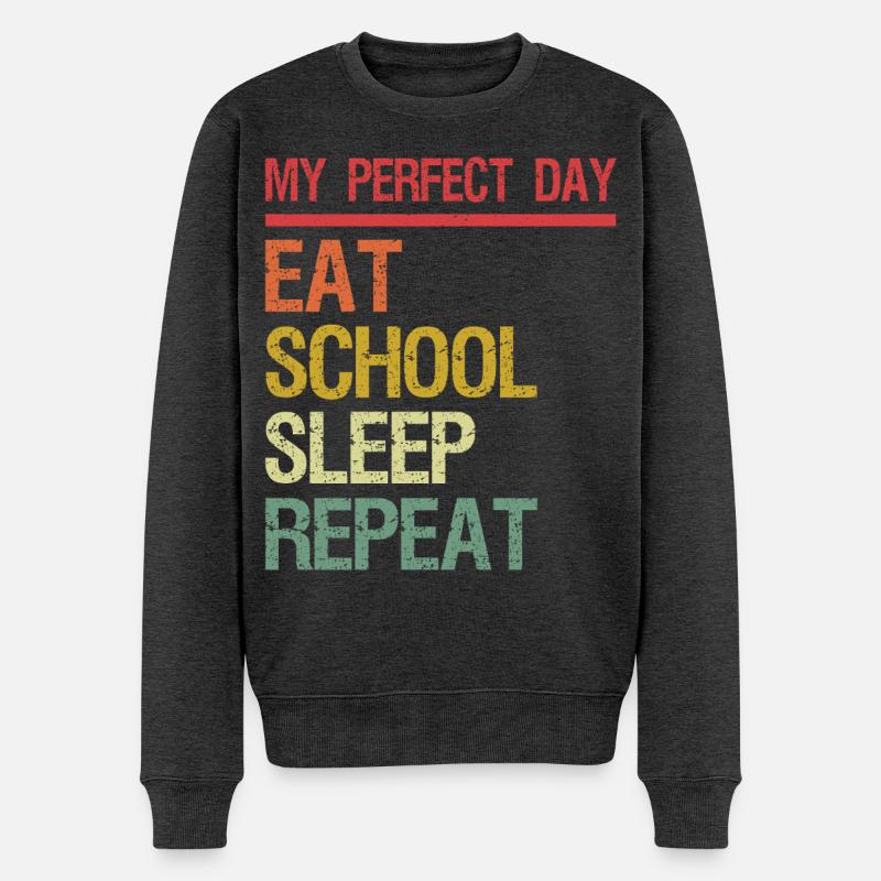 My Perfect Day Eat Sleep School Repeat - Männer Premium Bio Pullover - Anthrazit meliert