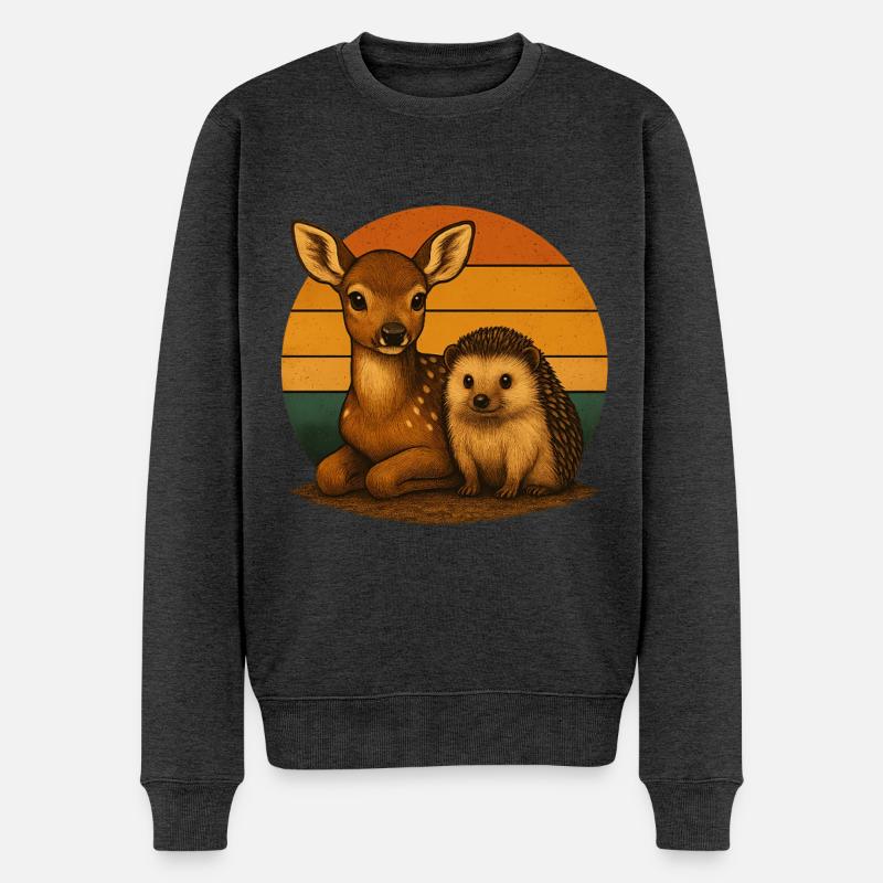 Hirsch Igel Retro Tierfreunde - Männer Premium Bio Pullover - Anthrazit meliert