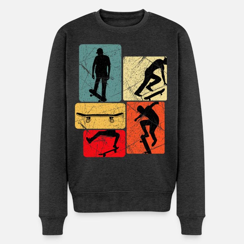 Skateboard Silhouetten Collage - Männer Premium Bio Pullover - Anthrazit meliert