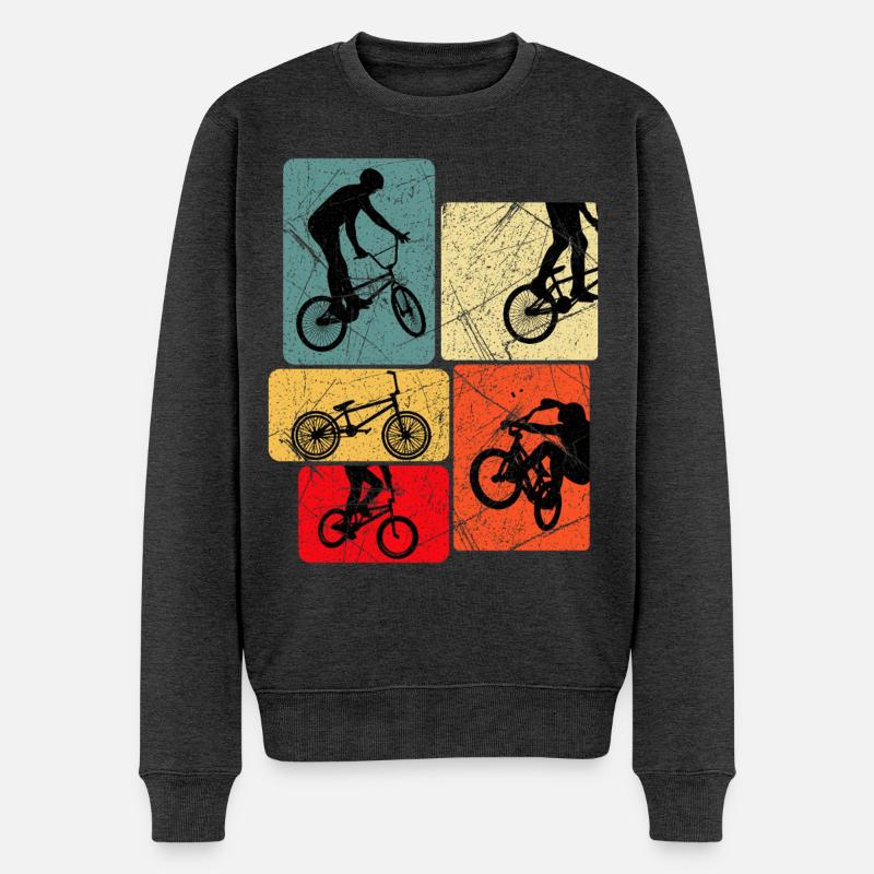 Retro Fahrrad Silhouetten Pop-Blocks - Männer Premium Bio Pullover - Anthrazit meliert