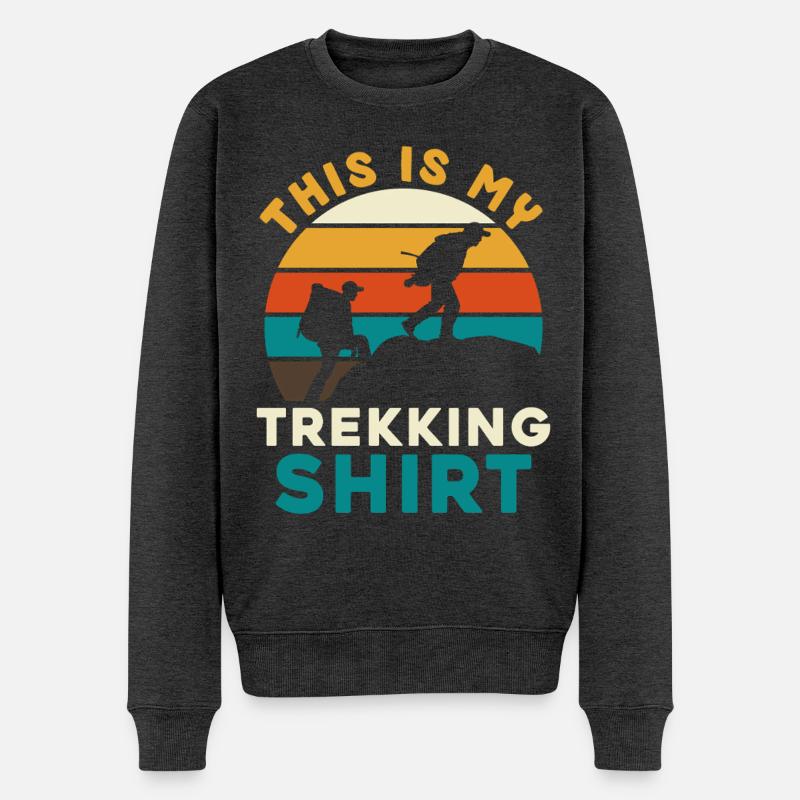 Trekkingshirt mit Sunset Silhouetten - Männer Premium Bio Pullover - Anthrazit meliert
