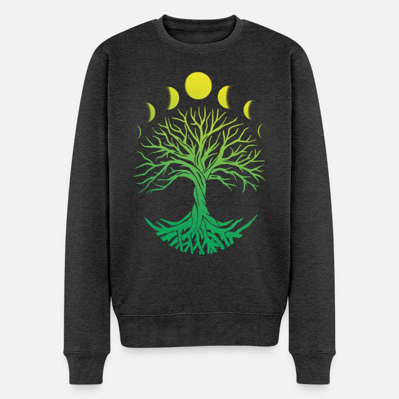 Baumkreis Mondphasen - Männer Premium Bio Pullover - Anthrazit meliert