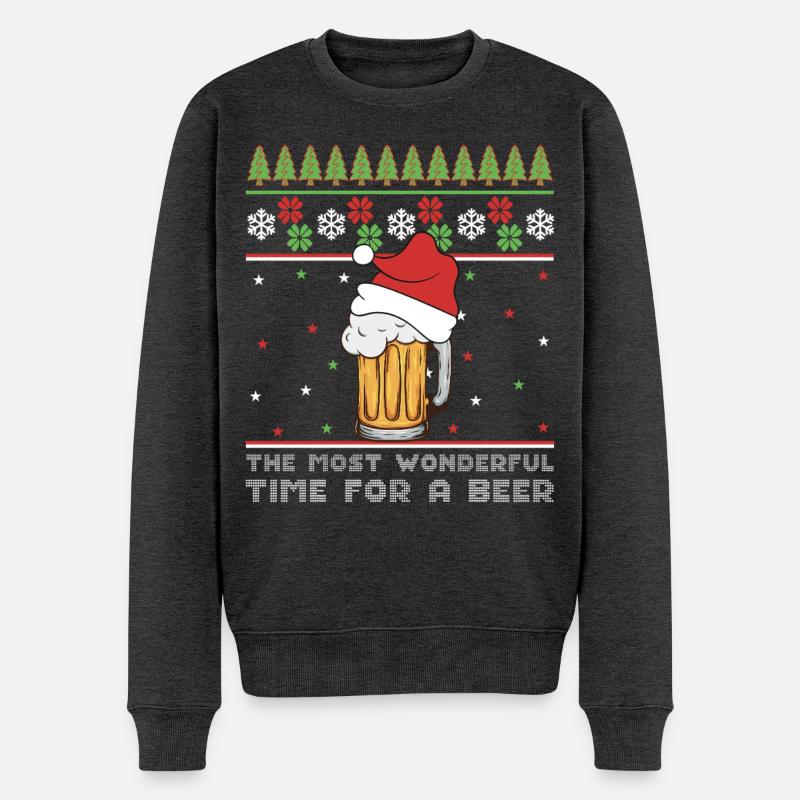 Weihnachtsbier Hässlicher Pullover Weihnachtsalkohol Hässlicher Aperitif - Männer Premium Bio Pullover - Anthrazit meliert
