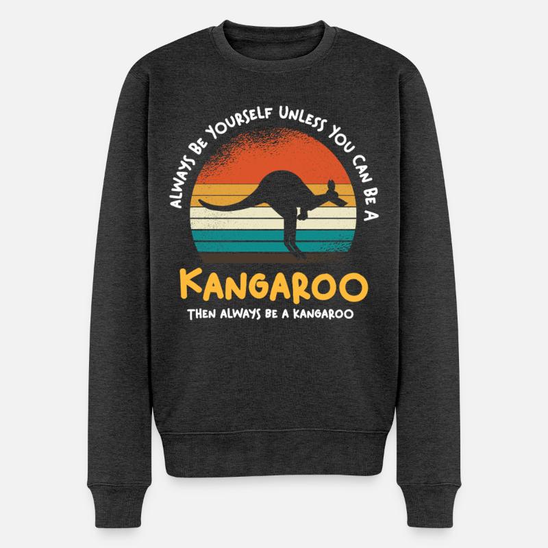 Känguru Retro Sonnenuntergang - Männer Premium Bio Pullover - Anthrazit meliert