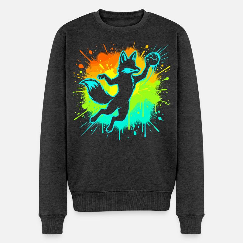 Handball Fuchs Kinder Geschenk Süß Niedlich - Männer Premium Bio Pullover - Anthrazit meliert