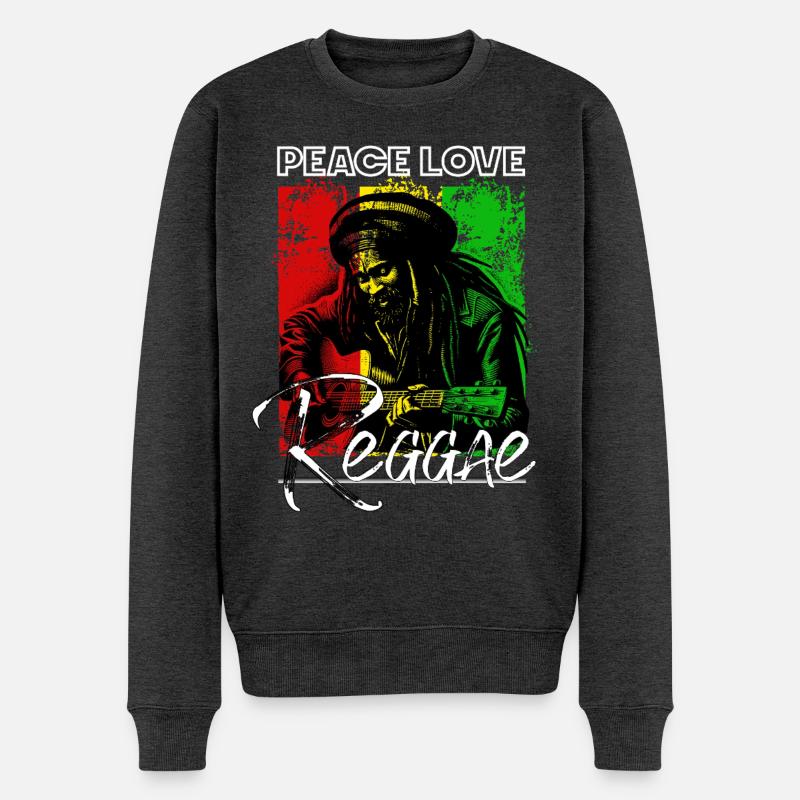 Frieden Liebe Reggae Rastafari Gitarre - Männer Premium Bio Pullover - Anthrazit meliert