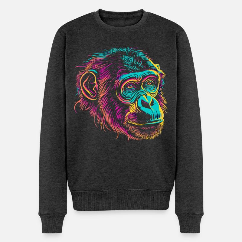 Bunter Affenkopf im Popart-Linienstil - Männer Premium Bio Pullover - Anthrazit meliert