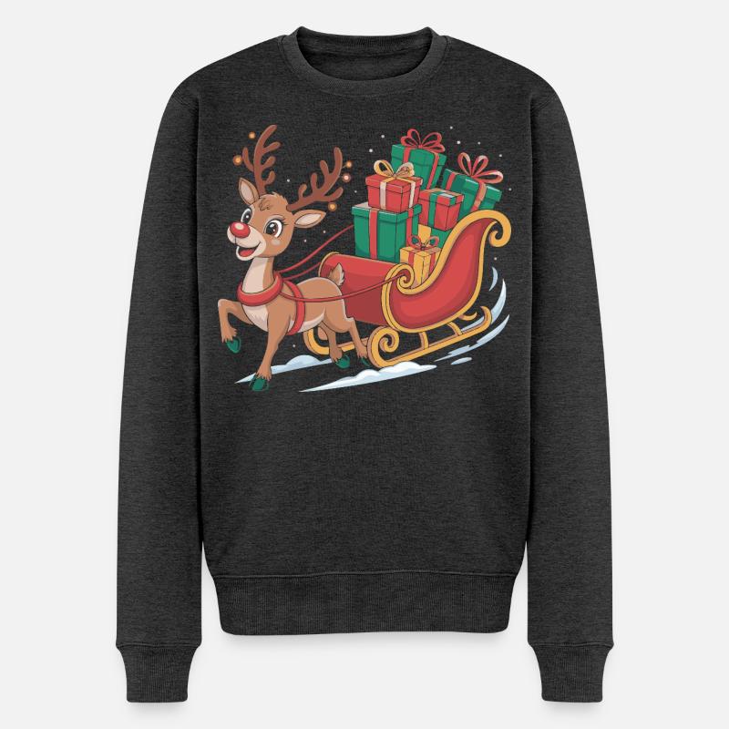 Rentier im Schlitten mit Geschenken - Männer Premium Bio Pullover - Anthrazit meliert