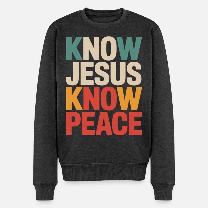 Know Jesus Know Peace - Männer Premium Bio Pullover - Anthrazit meliert