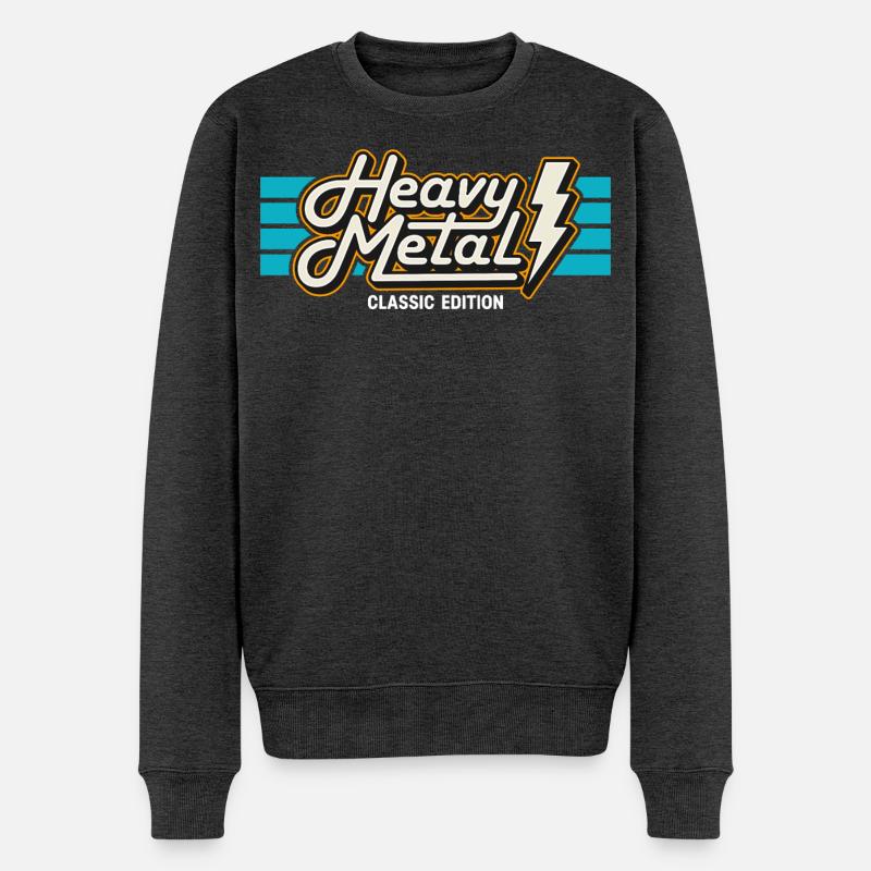 Retro Heavy Metal Abzeichen mit Blitz - Männer Premium Bio Pullover - Anthrazit meliert
