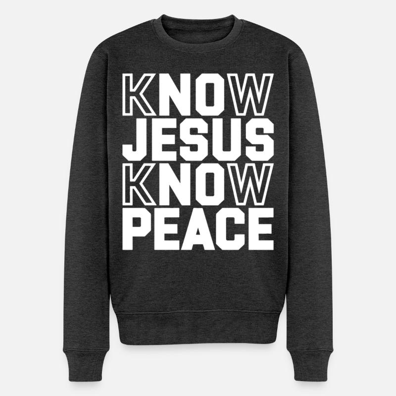 Know Jesus Know Peace - Männer Premium Bio Pullover - Anthrazit meliert