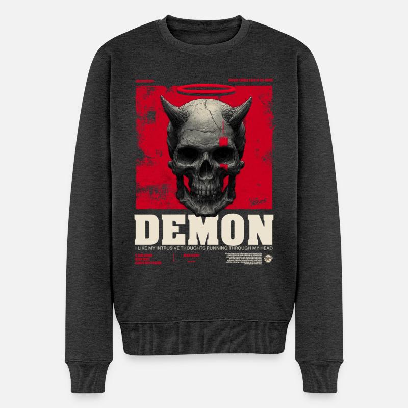 Dämonen Schädel mit rotem Halo - Männer Premium Bio Pullover - Anthrazit meliert