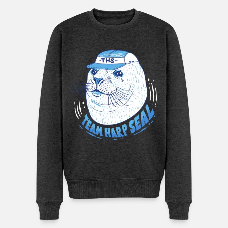 Sattelrobbe Robben Team Harp Seal - Männer Premium Bio Pullover - Anthrazit meliert