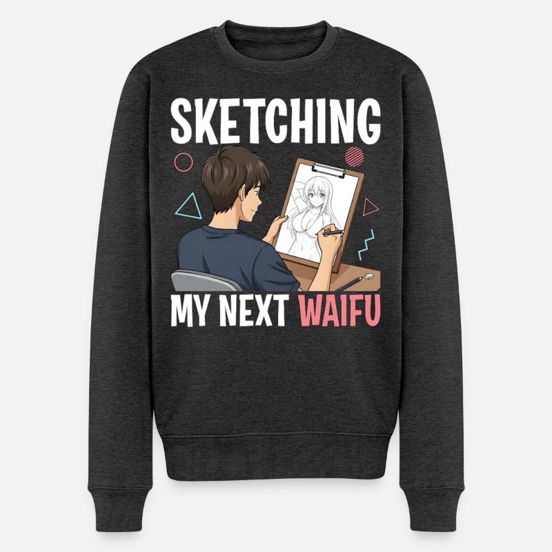 Sketching My Next Waifu - Männer Premium Bio Pullover - Anthrazit meliert