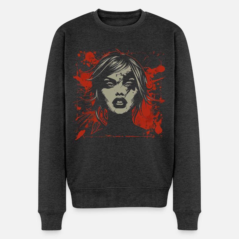 Abstraktes Frauengesicht im Grunge Stil - Männer Premium Bio Pullover - Anthrazit meliert