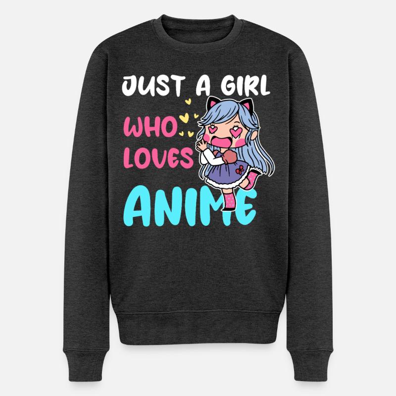 Mädchen liebt Anime Chibi - Männer Premium Bio Pullover - Anthrazit meliert