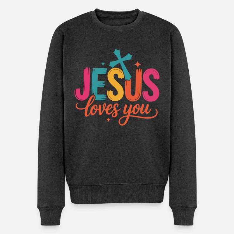 Jesus Loves You - Männer Premium Bio Pullover - Anthrazit meliert