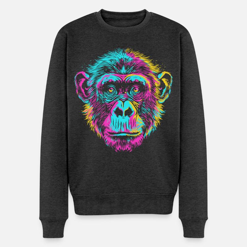 Bunter Schimpanse im Neon-Art Stil - Männer Premium Bio Pullover - Anthrazit meliert