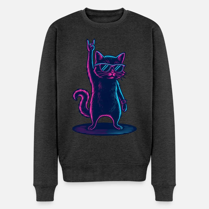 Rockender Kater Mit Sonnenbrille Party - Männer Premium Bio Pullover - Anthrazit meliert