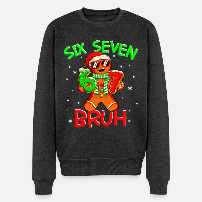 67 Christmas 6 7 Meme Gingerbread - Männer Premium Bio Pullover - Anthrazit meliert