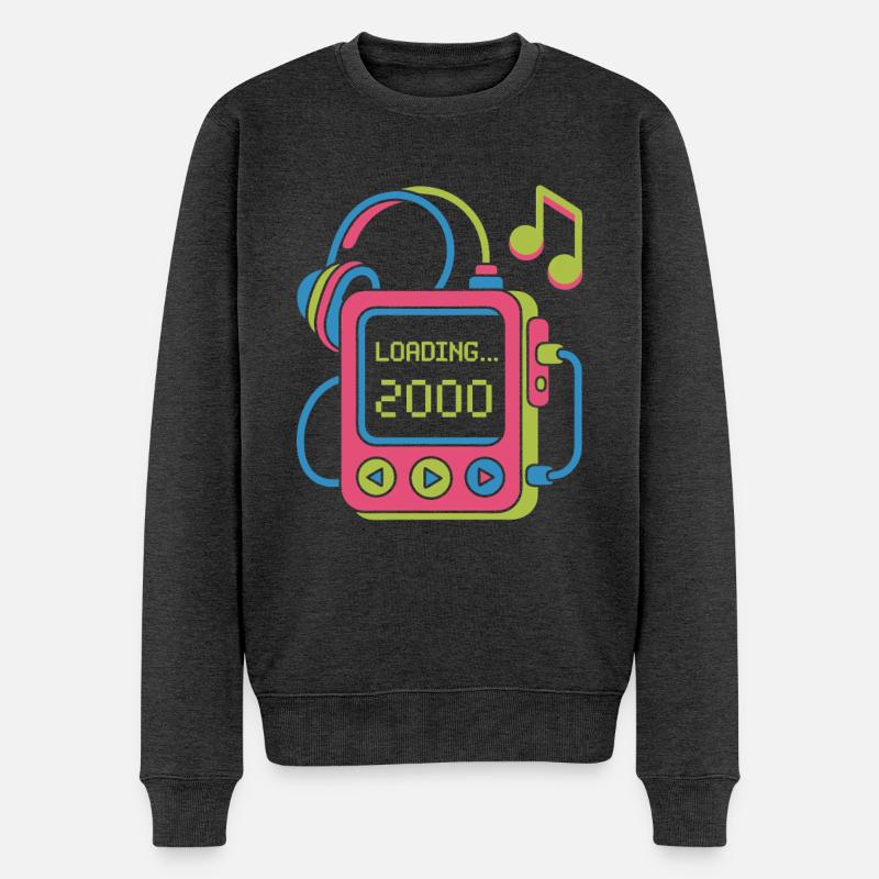 Retro MP3 Player 2000er Musikdesign bunt - Männer Premium Bio Pullover - Anthrazit meliert