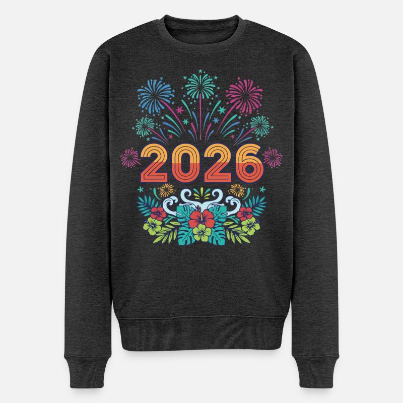 Feuerwerks- und Blumenfeier-Design 2026 - Männer Premium Bio Pullover - Anthrazit meliert