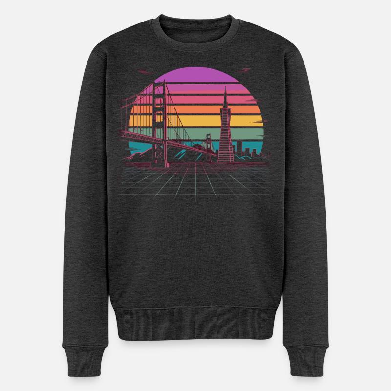 Rainbow Bridge Neon Skyline San Francisco - Pull Premium bio Homme - anthracite chiné