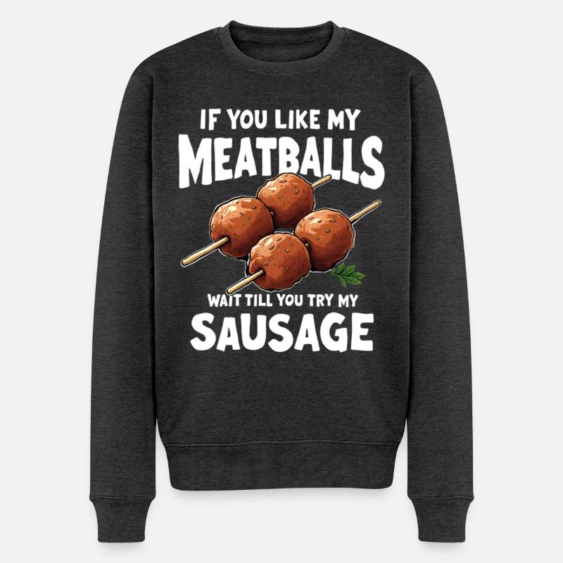 Fleischbällchen Spießwitz Spruch - Männer Premium Bio Pullover - Anthrazit meliert