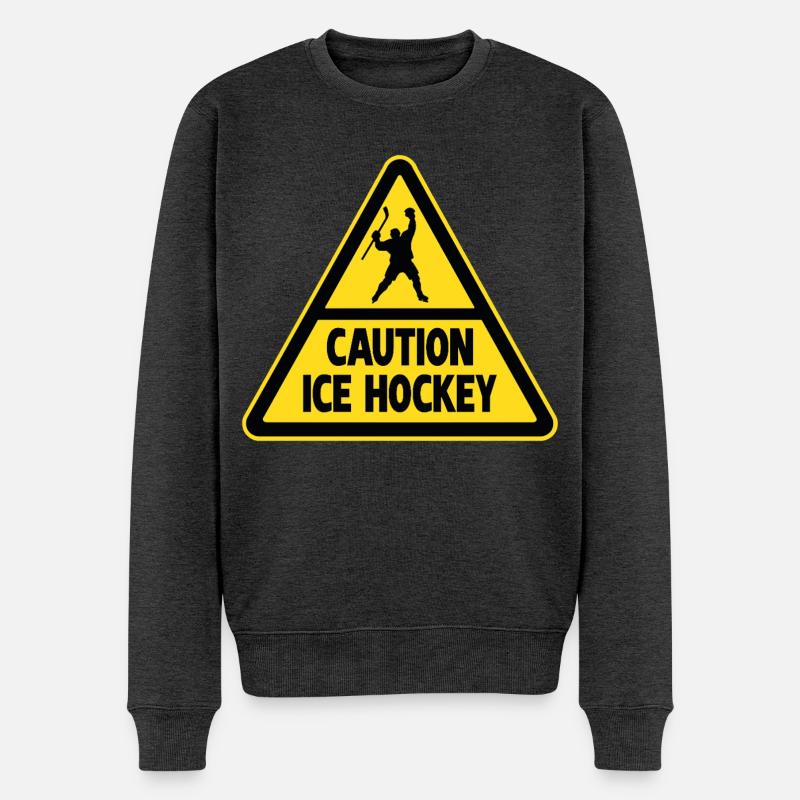 Caution Hockey Eishockeyspieler Warnung - Männer Premium Bio Pullover - Anthrazit meliert