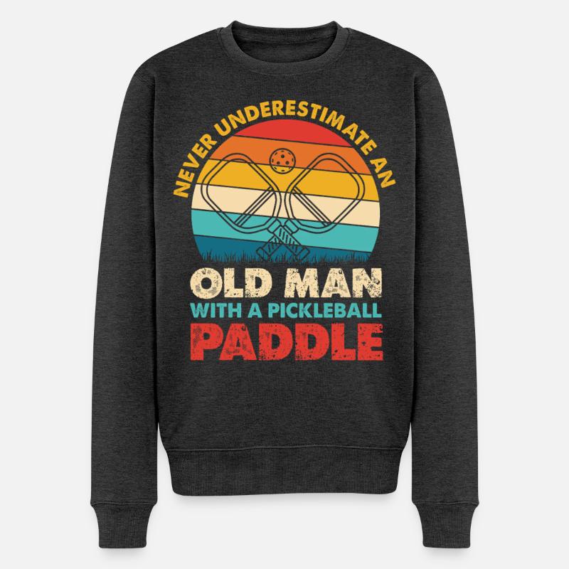 Alter Mann mit Pickleball Paddel - Männer Premium Bio Pullover - Anthrazit meliert